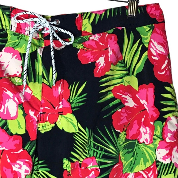 J. Crew Stretch Eco Board Short Swim Hibiscus Print Floral Black Pink Men's 36 - Picture 3 of 12